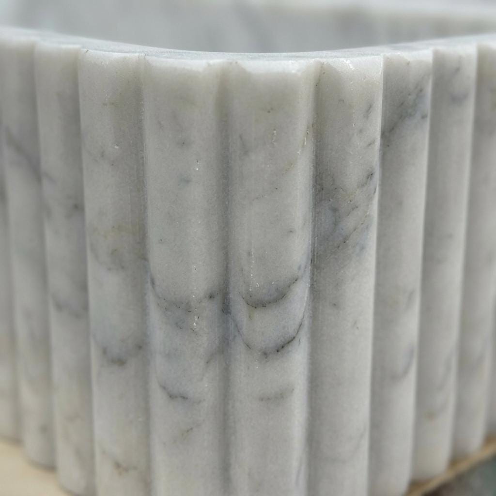 Carrara White Marble square vessel sink — close-up of marble veining (photo 15)