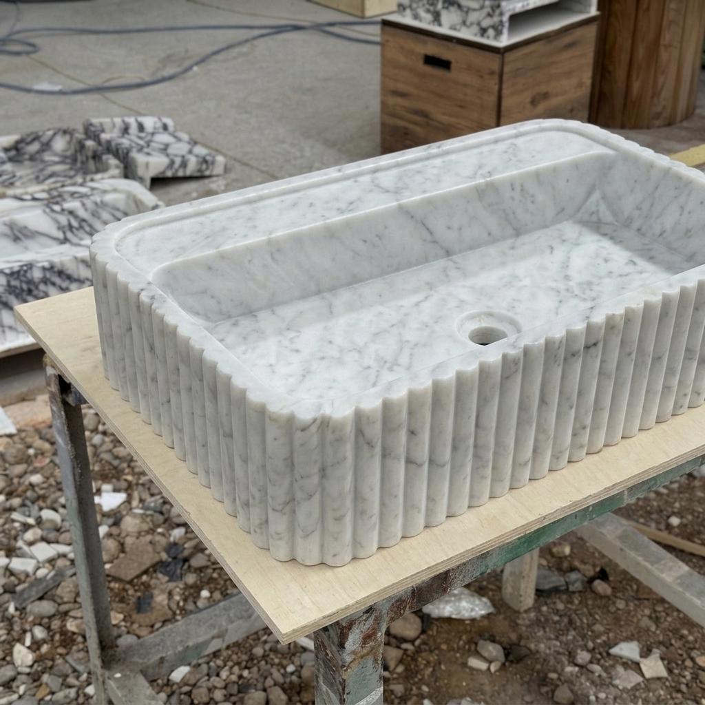 Carrara White Marble square vessel sink — product photograph (photo 17)