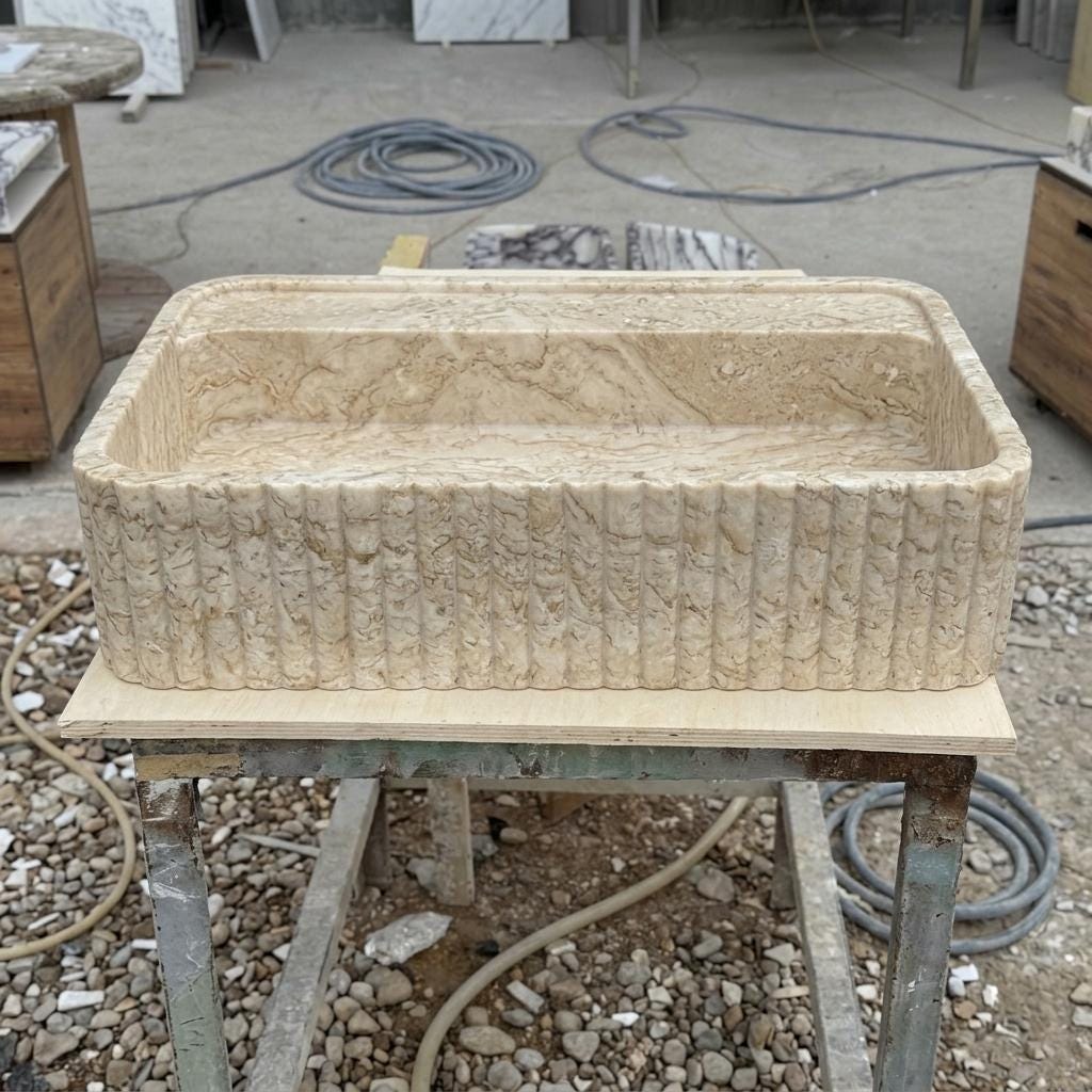 Beige Travertine square vessel sink — product photograph (photo 3)