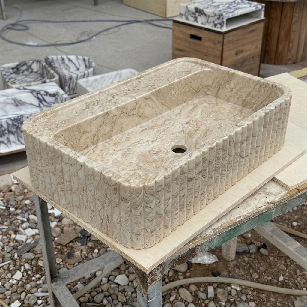 Beige Travertine square vessel sink — product photograph (photo 17)