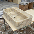Calacatta Gold Marble square vessel sink — isometric three-quarter view (photo 6)