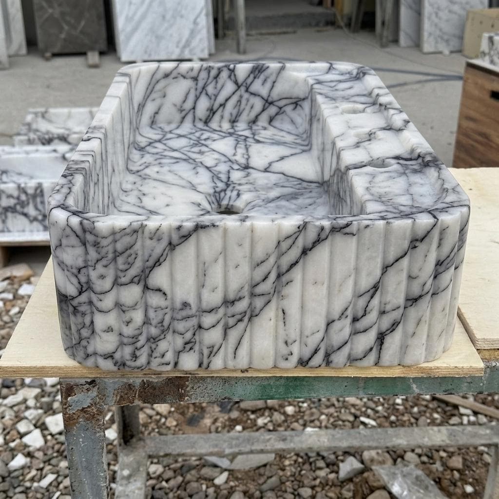 Lilac Marble square vessel sink — front view (photo 13)