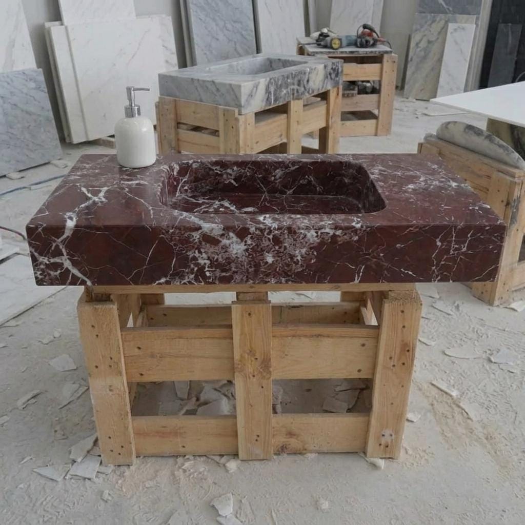 Rosso Levanto Marble wall mount sink — front view
