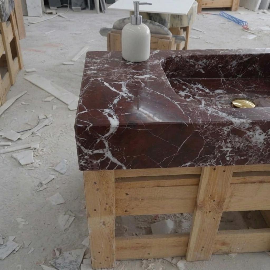 Rosso Levanto Marble wall mount sink — left side view (photo 2)