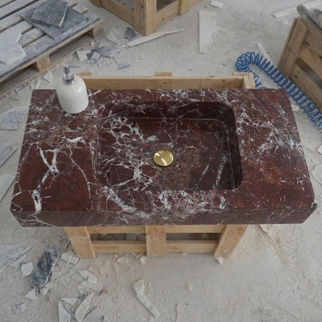Rosso Levanto Marble wall mount sink — top-down view (photo 4)
