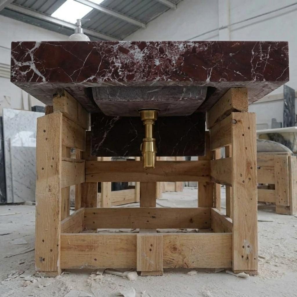 Rosso Levanto Marble wall mount sink — product photograph (photo 5)