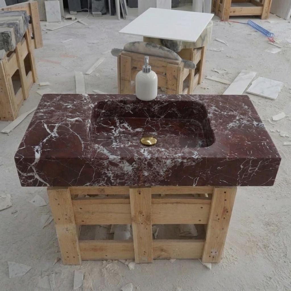 Rosso Levanto Marble wall mount sink — front view (photo 10)