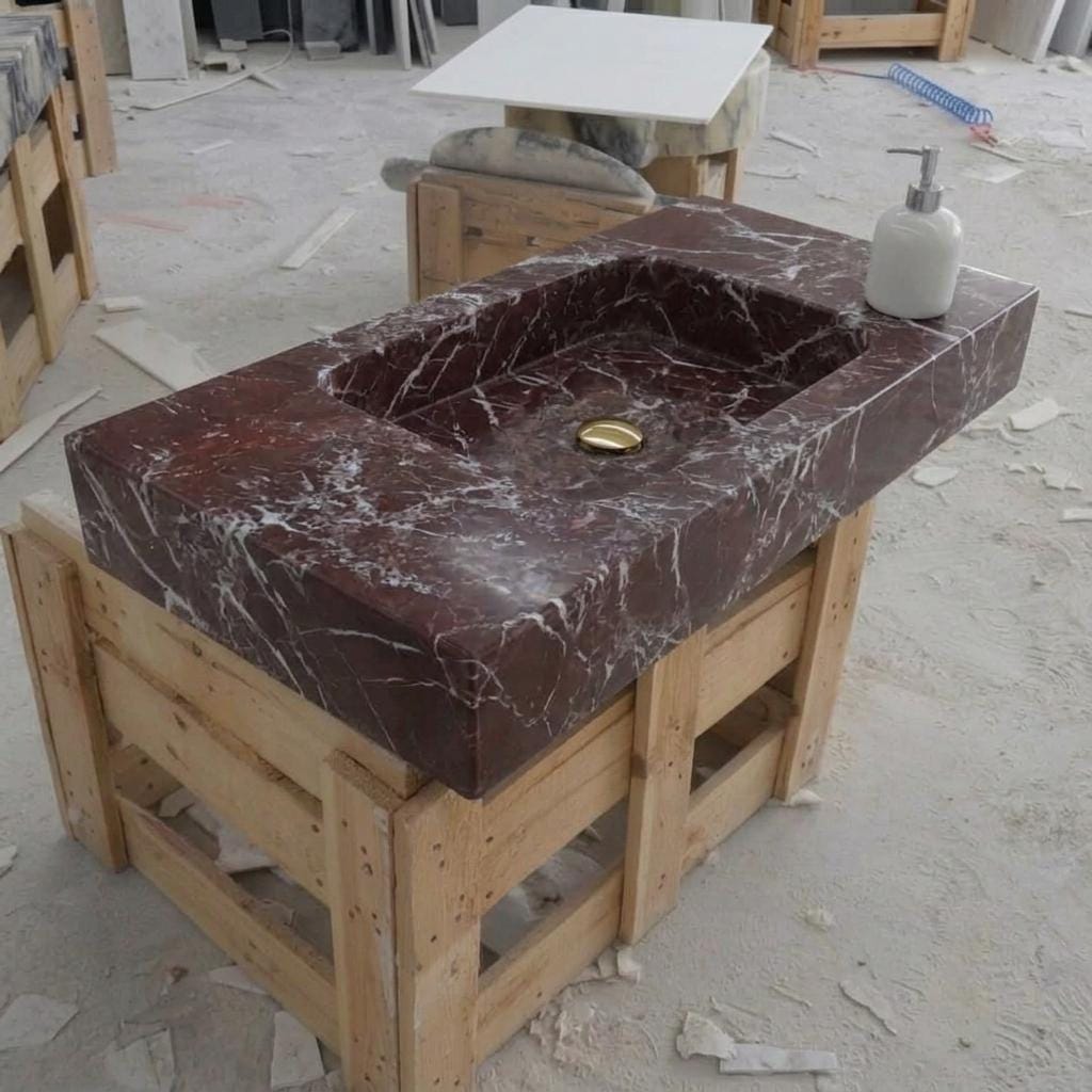 Rosso Levanto Marble wall mount sink — high-angle view (photo 11)