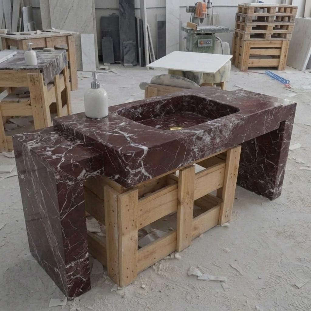 Rosso Levanto Marble wall mount sink — full wide shot (photo 15)