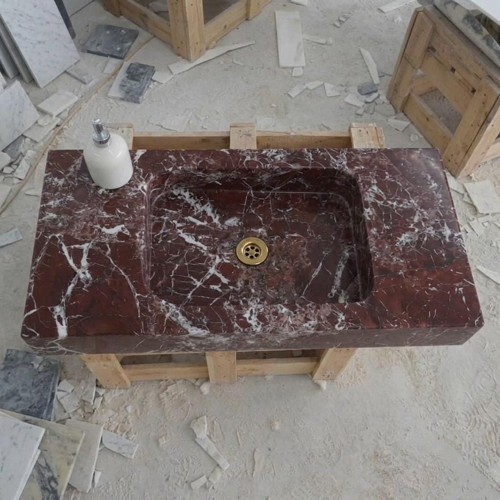 Rosso Levanto Marble wall mount sink — bird's eye view (photo 18)