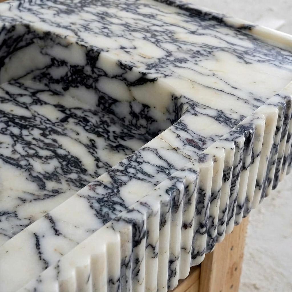 Calacatta Viola Marble wall mount sink — close-up of marble veining (photo 11)