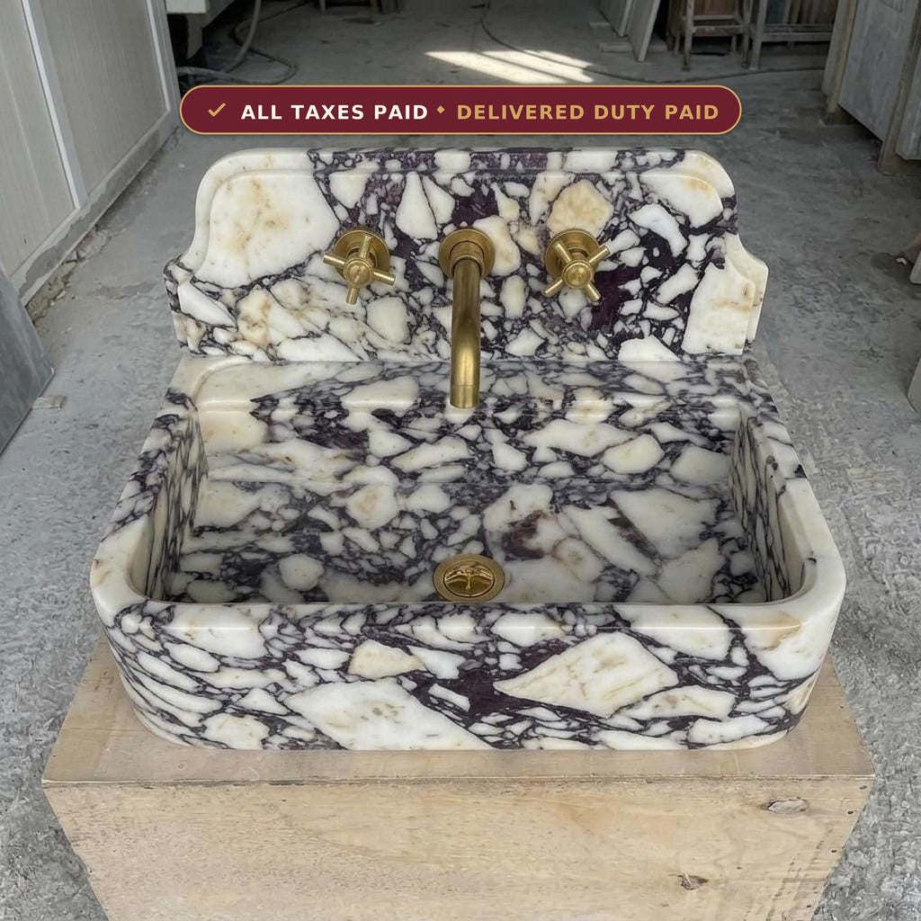 Calacatta Viola Marble square vessel sink — front view (photo 11)