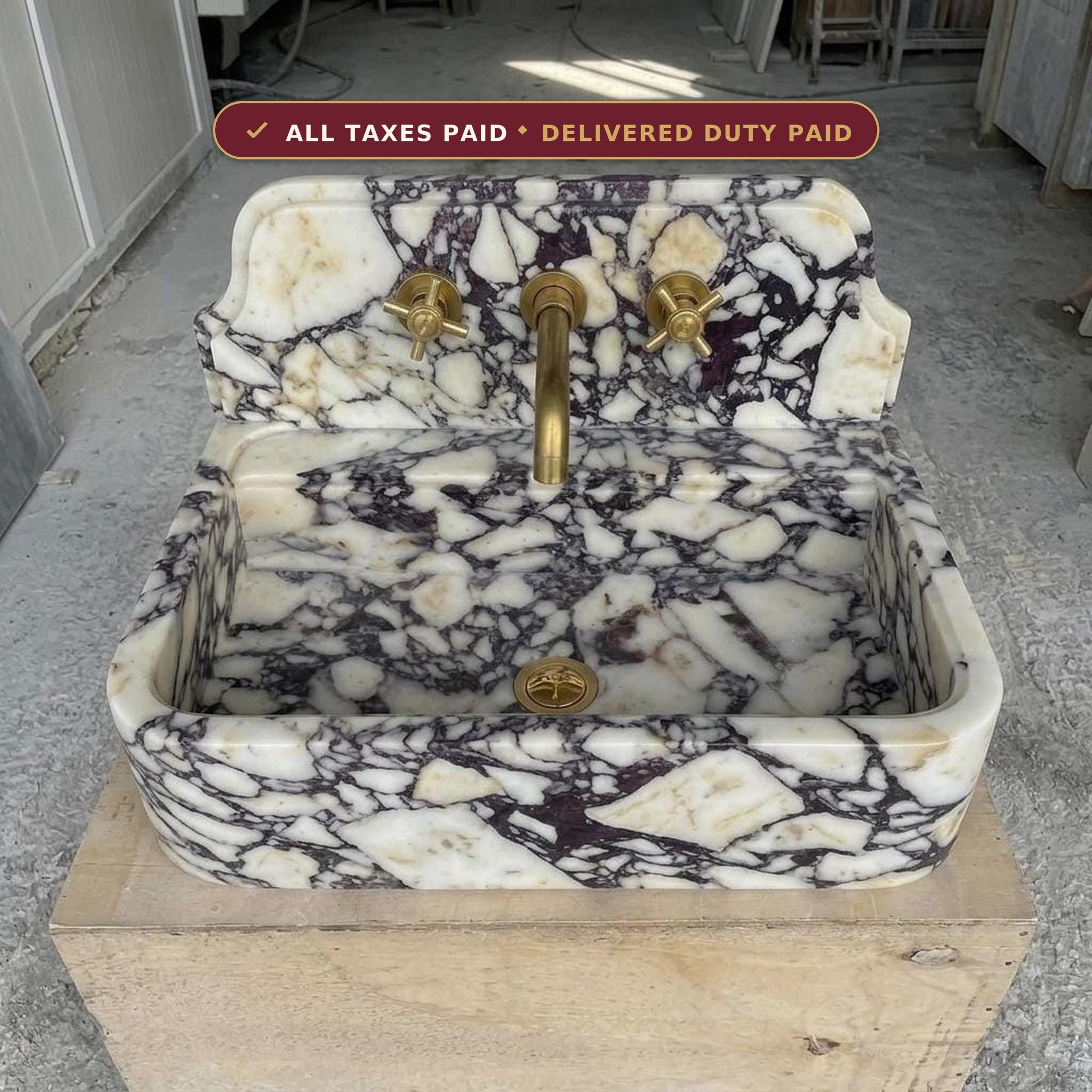 Calacatta Viola Marble square vessel sink — front view (photo 11)