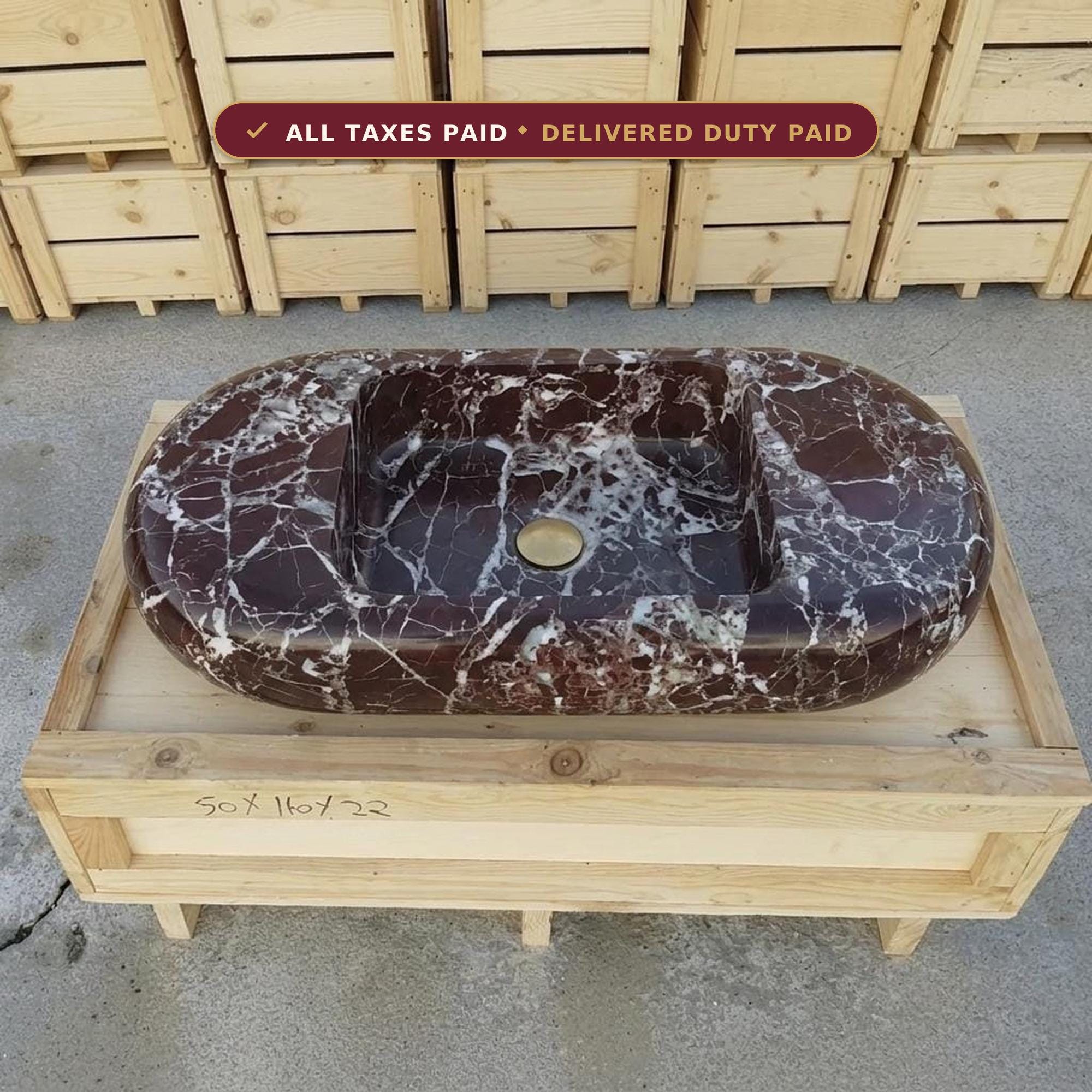 Rosso Levanto Marble wall mount sink — product photograph