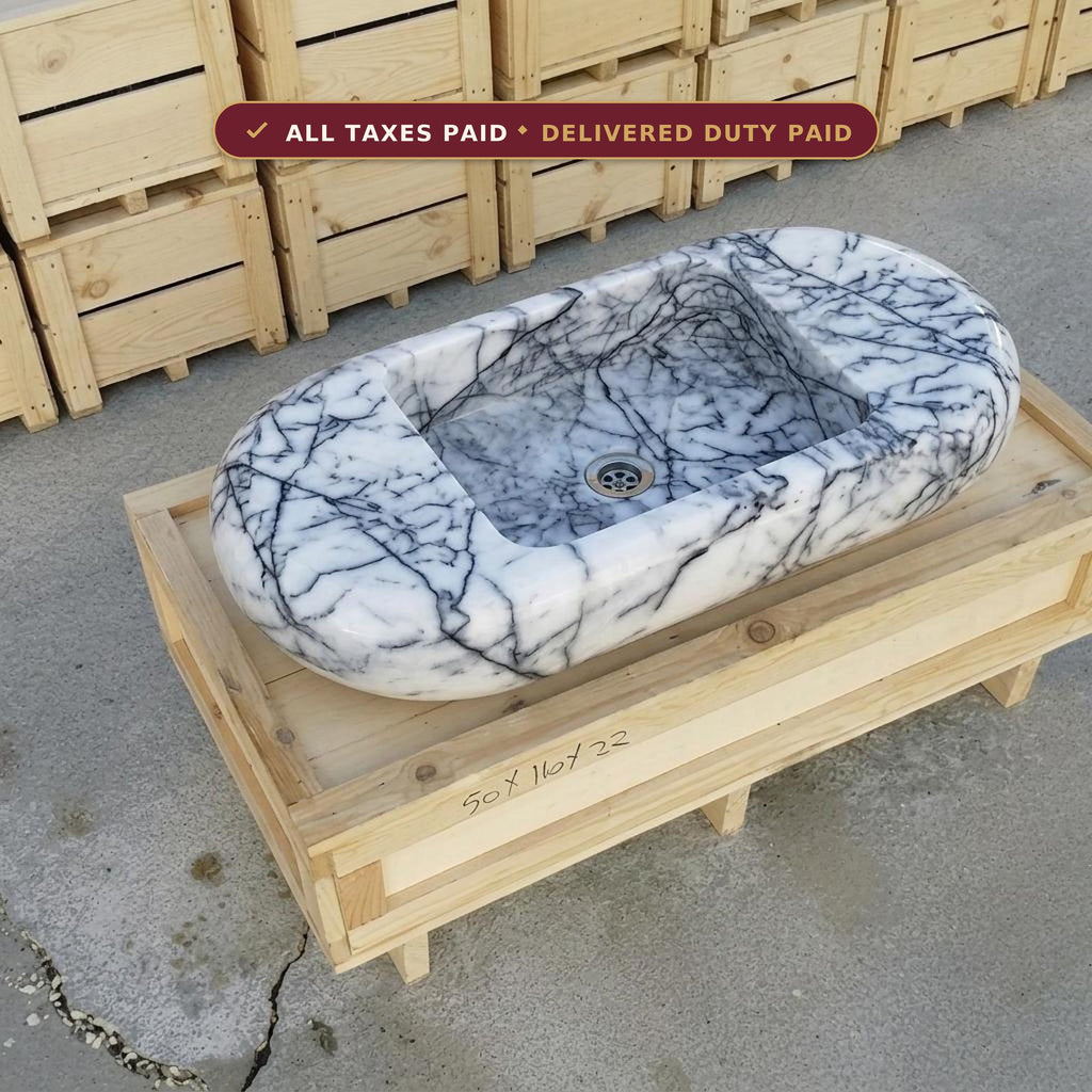 Lilac Marble fluted vessel sink — product photograph