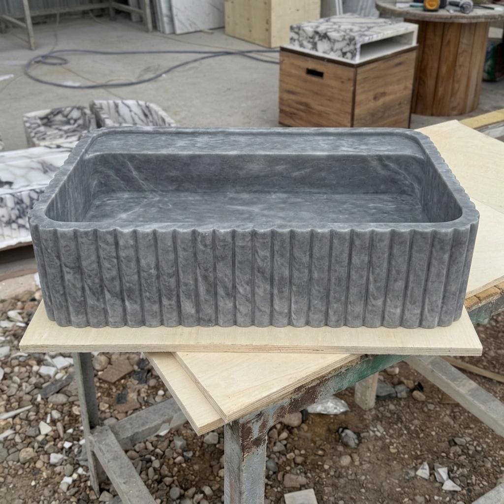 Thundra Gray Marble square vessel sink — front view