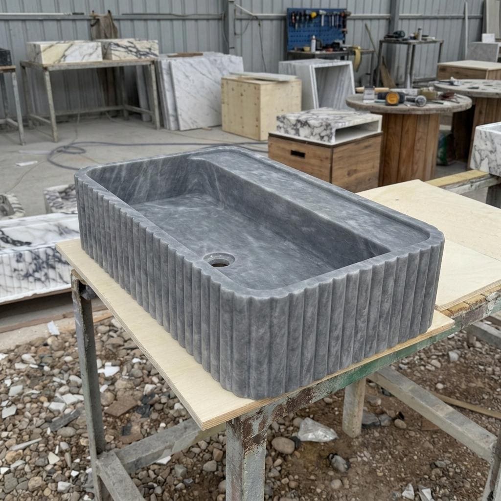 Thundra Gray Marble square vessel sink — full wide shot (photo 15)