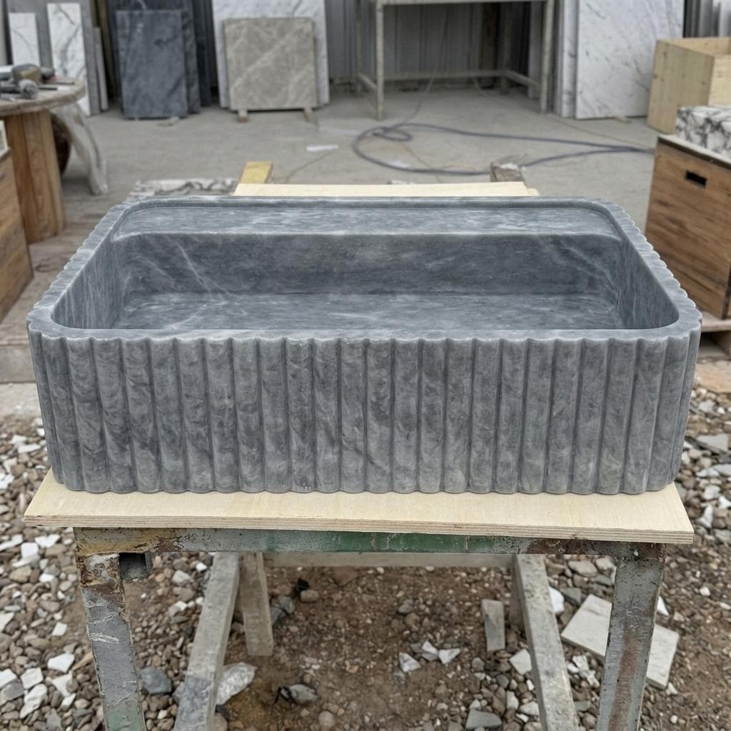 Thundra Gray Marble square vessel sink — eye-level view (photo 19)