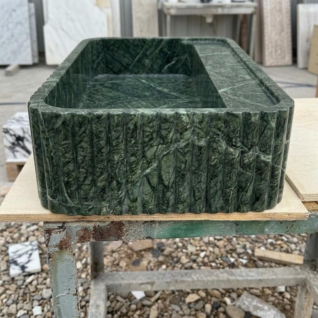 Calacatta Viola Marble square vessel sink — front view (photo 12)