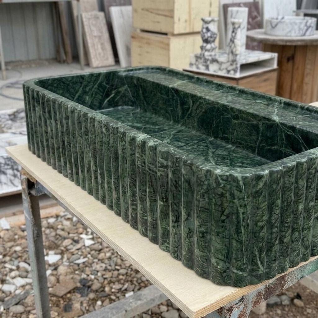 Calacatta Viola Marble square vessel sink — low-angle view (photo 13)