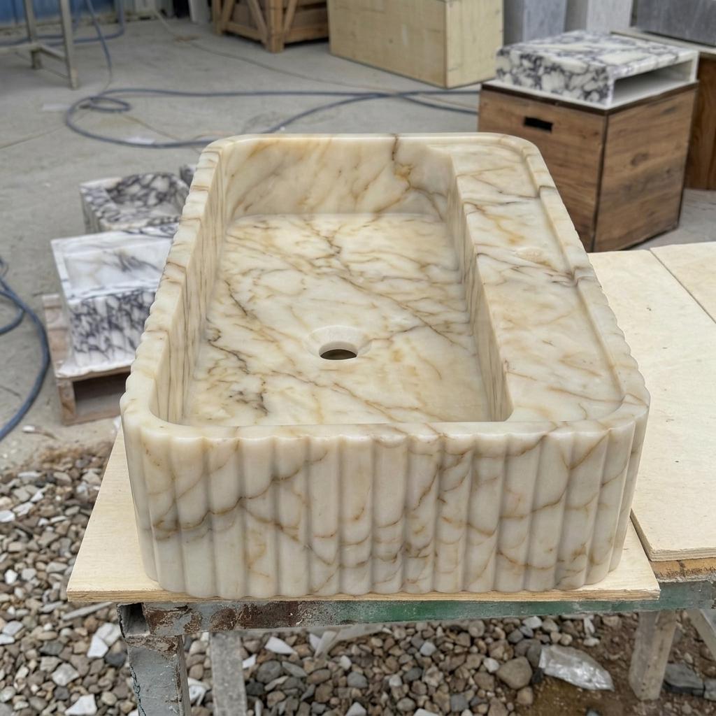 Calacatta Gold Marble square vessel sink — front view (photo 10)