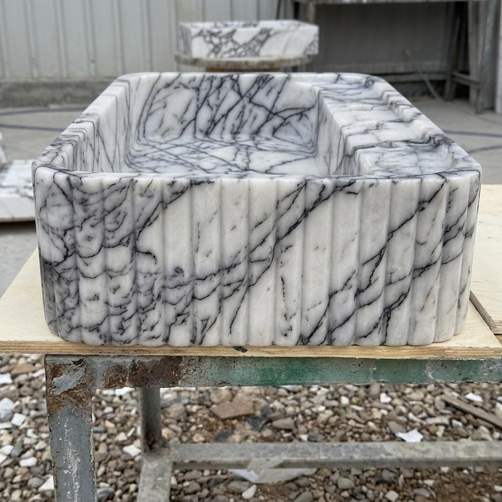 Lilac Marble square vessel sink — front view (photo 2)