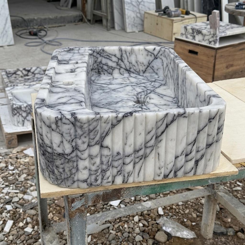 Lilac Marble square vessel sink — left side view (photo 3)