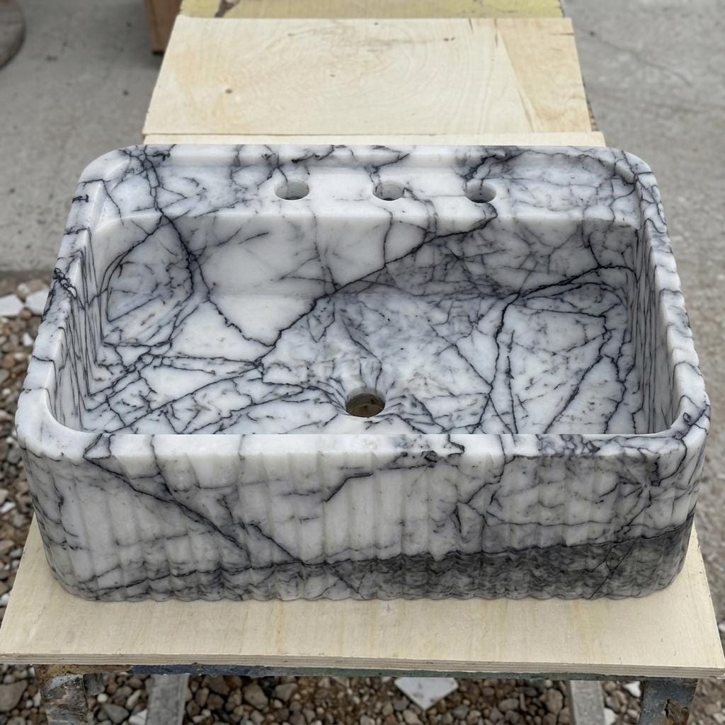 Lilac Marble square vessel sink — front view (photo 11)