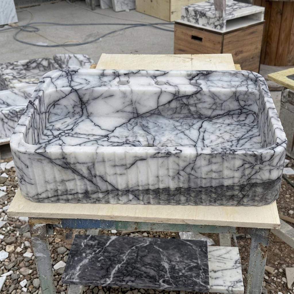 Lilac Marble square vessel sink — eye-level view (photo 20)