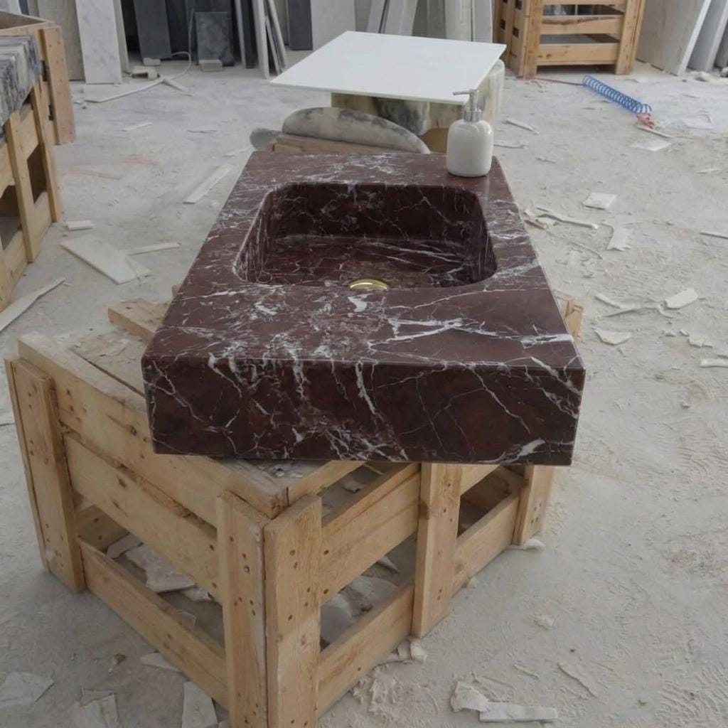 Rosso Levanto Marble wall mount sink — right side view (photo 3)