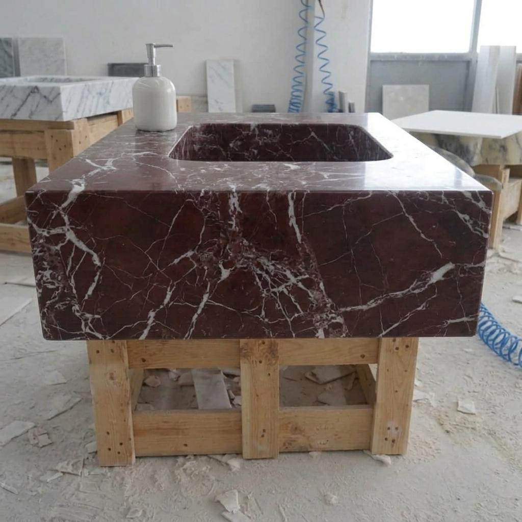 Rosso Levanto Marble wall mount sink — front view (photo 12)