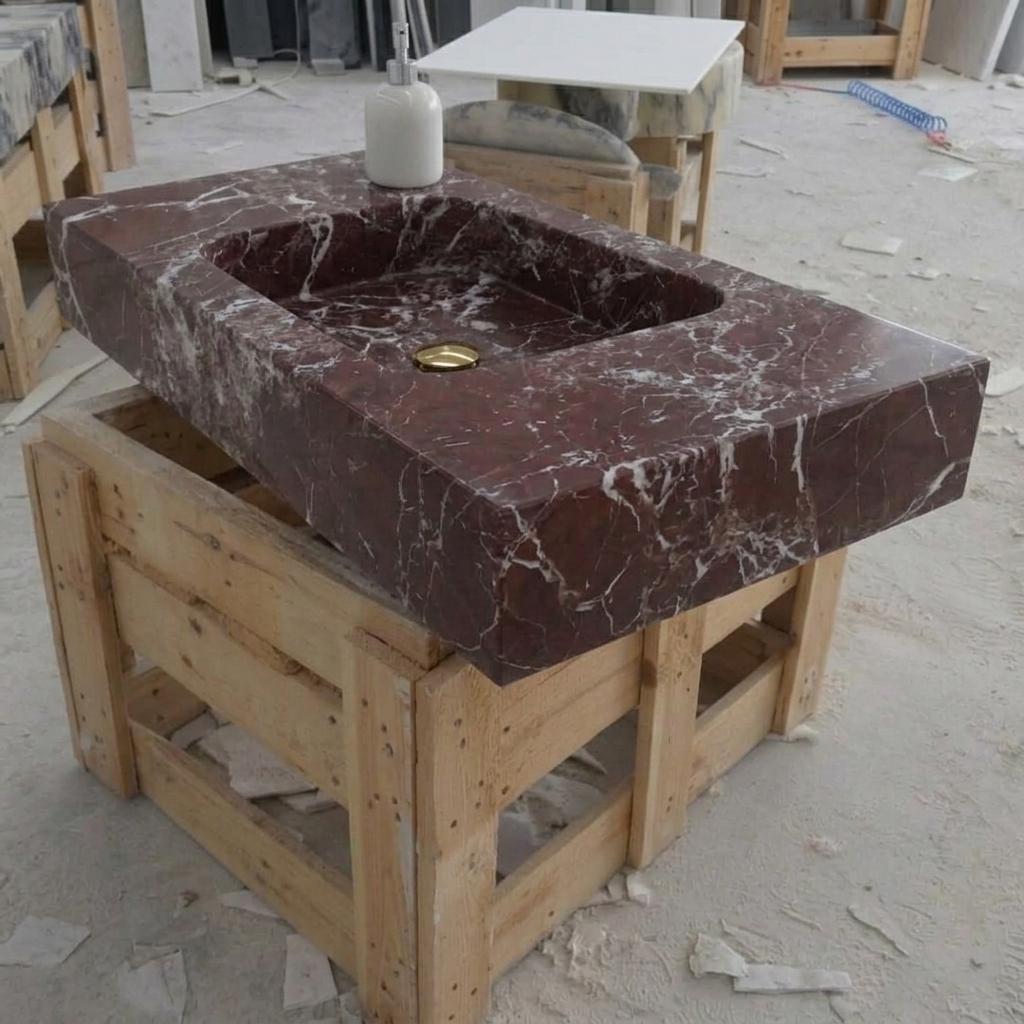 Rosso Levanto Marble wall mount sink — low-angle view (photo 13)