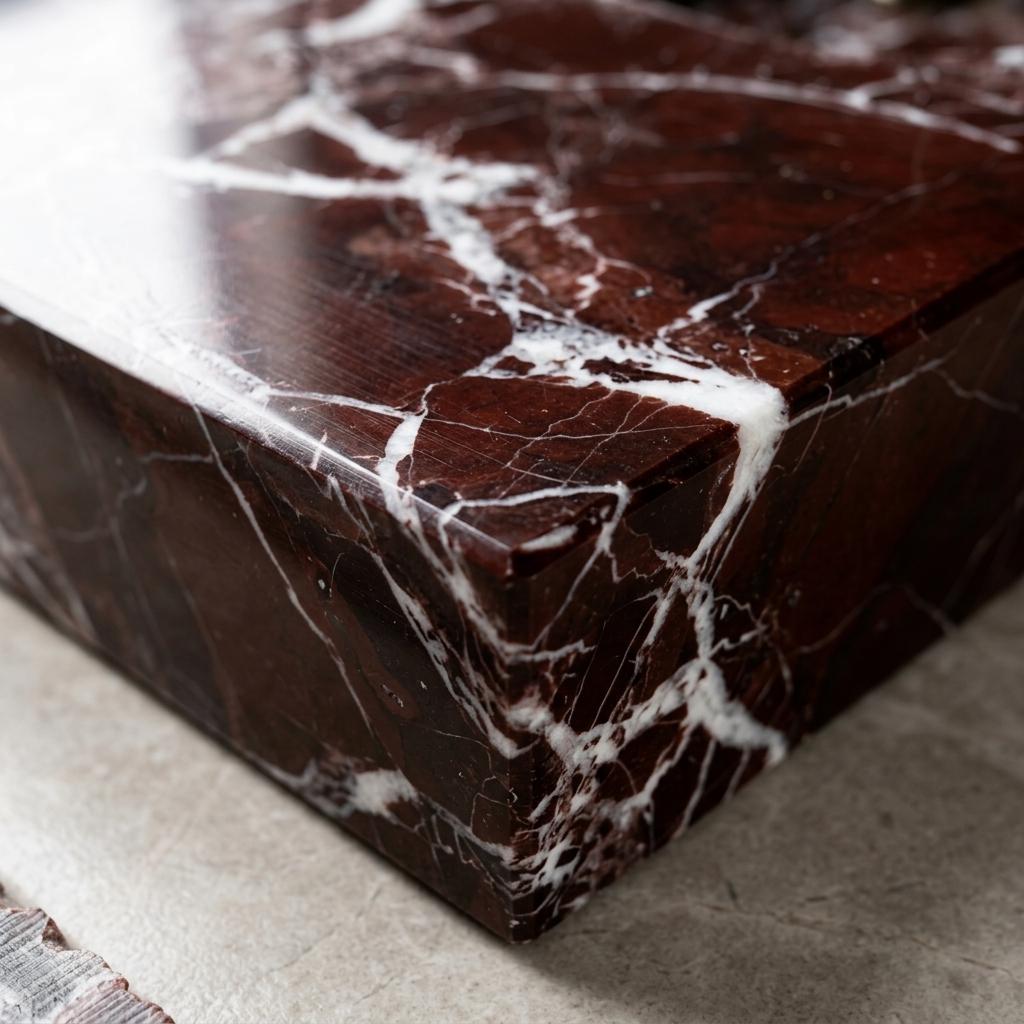 Rosso Levanto Marble wall mount sink — close-up of marble veining (photo 14)