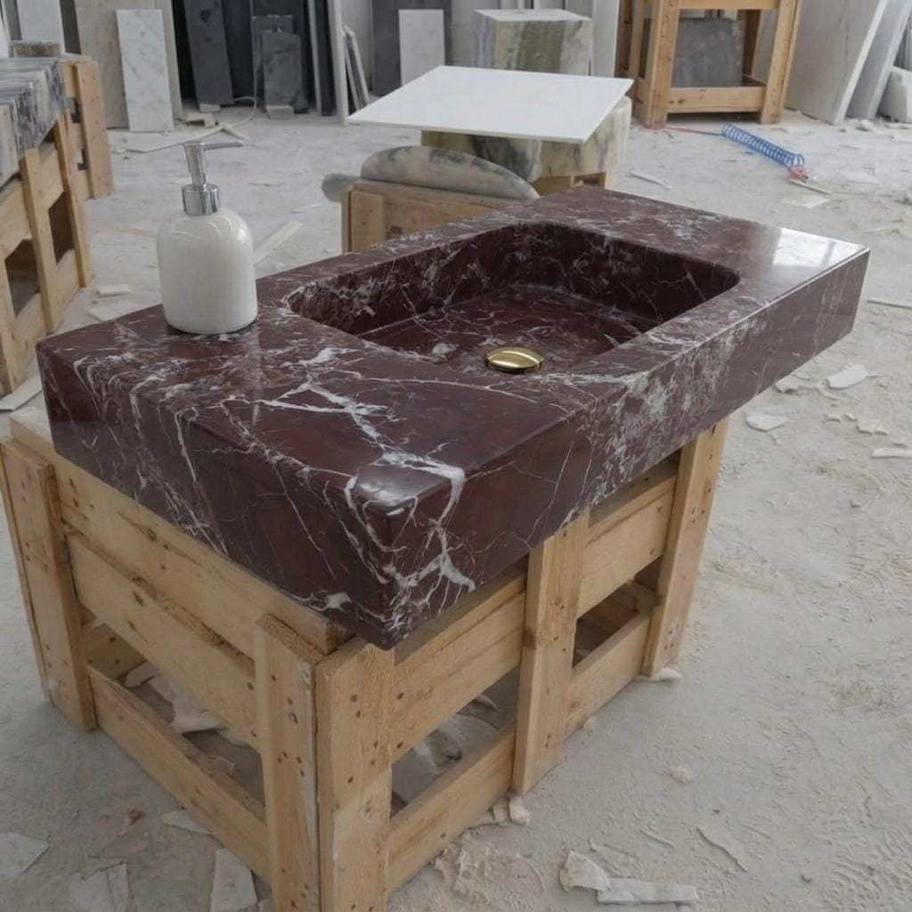 Rosso Levanto Marble wall mount sink — product photograph (photo 16)