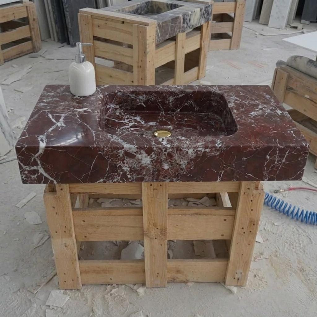 Rosso Levanto Marble wall mount sink — eye-level view (photo 19)