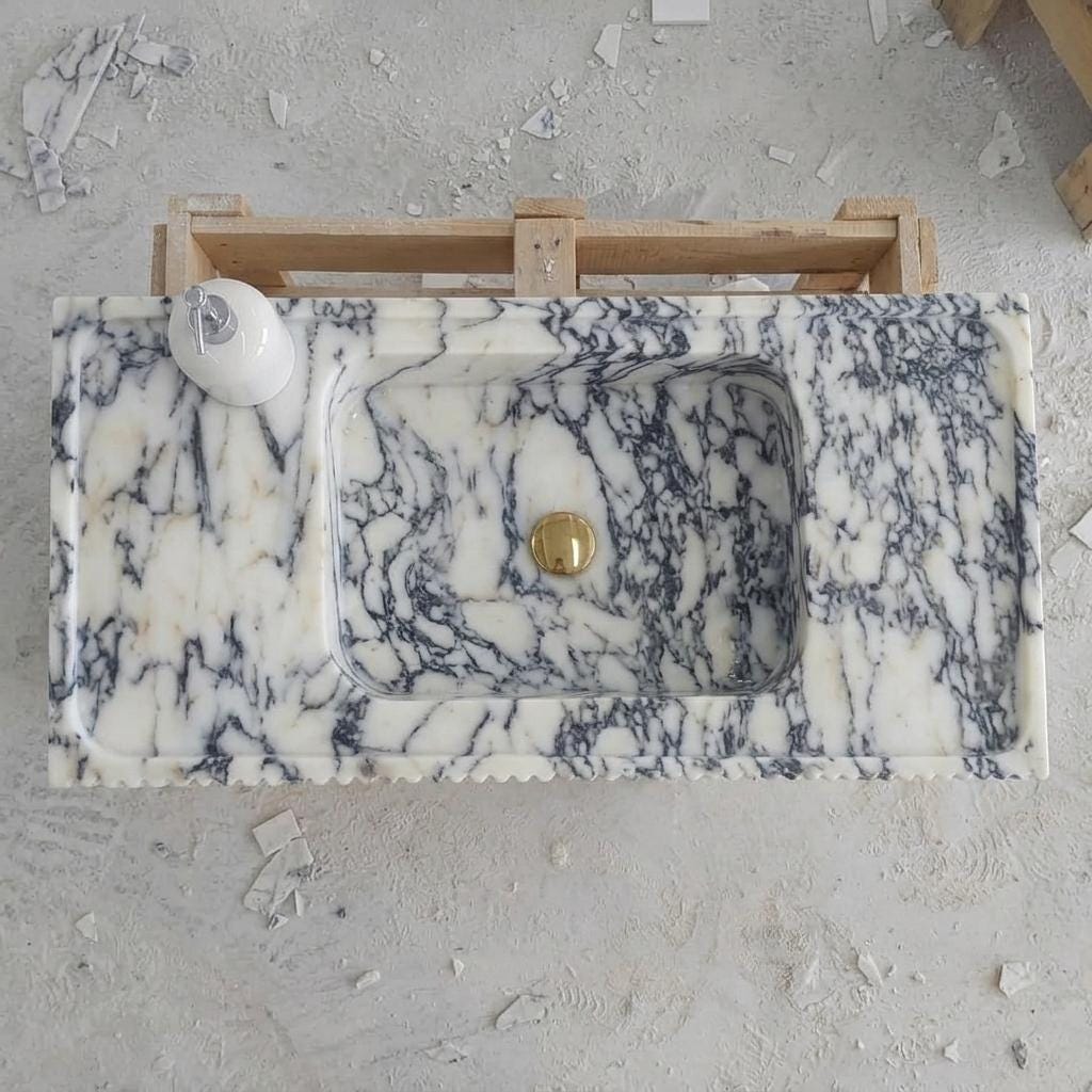 Calacatta Viola Marble wall mount sink — top-down view (photo 3)