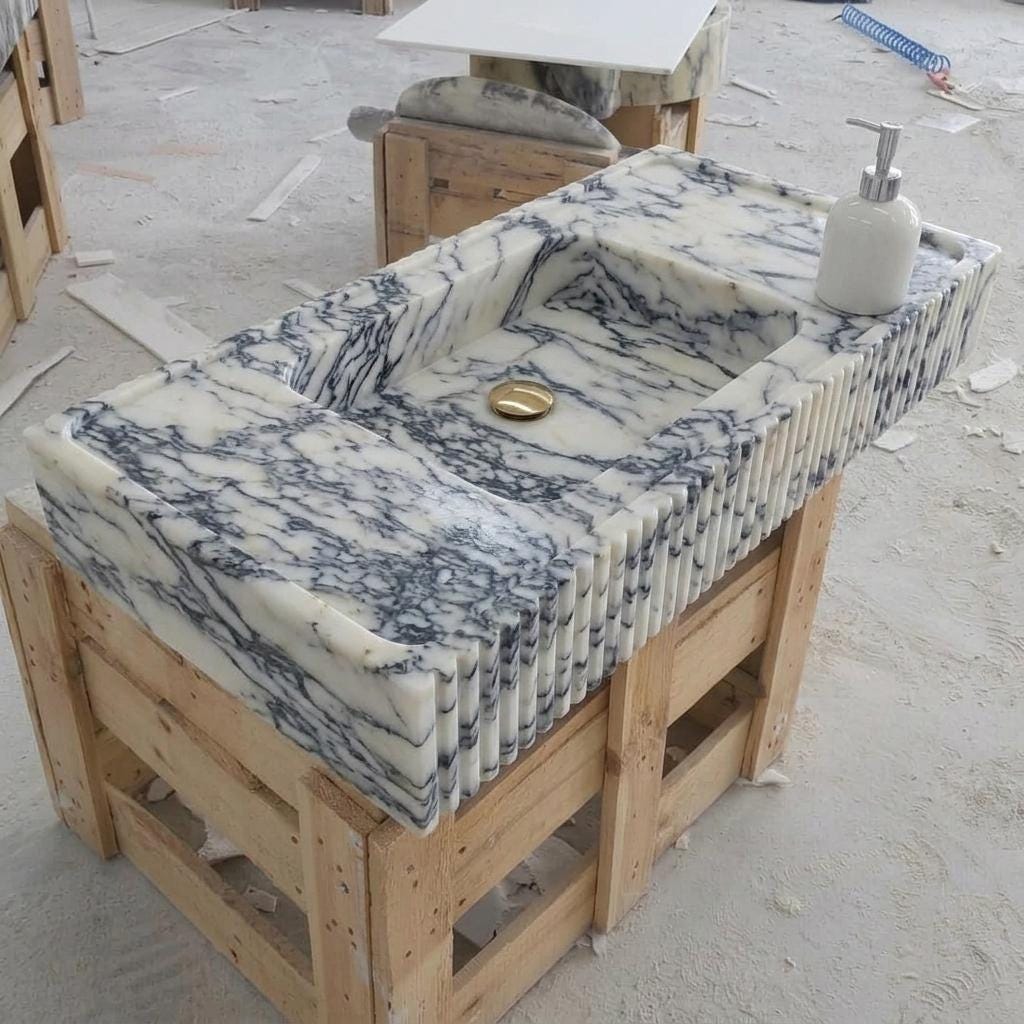 Calacatta Viola Marble wall mount sink — isometric three-quarter view (photo 7)