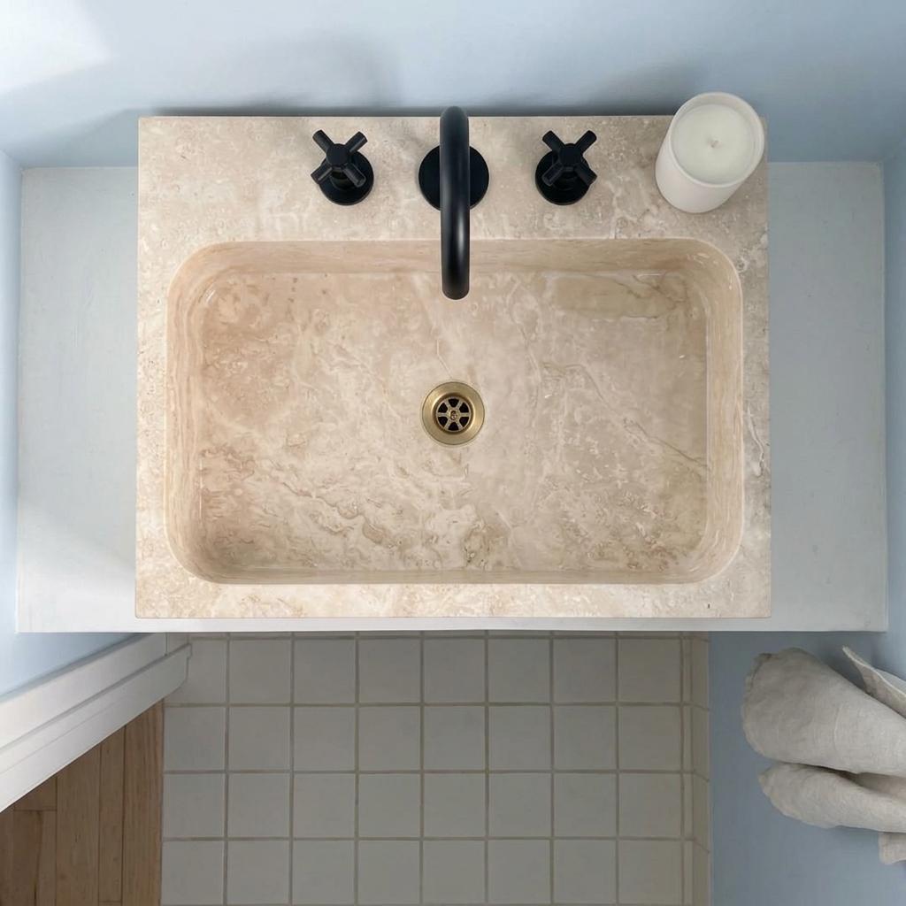 Beige Travertine wall mount sink — bird's eye view (photo 13)