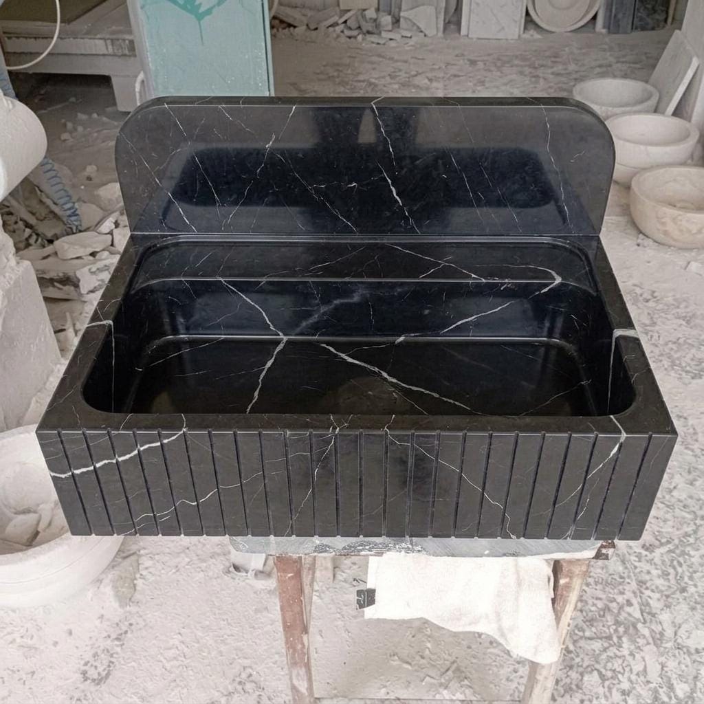 Nero Marquina Marble wall mount sink — front view (photo 8)
