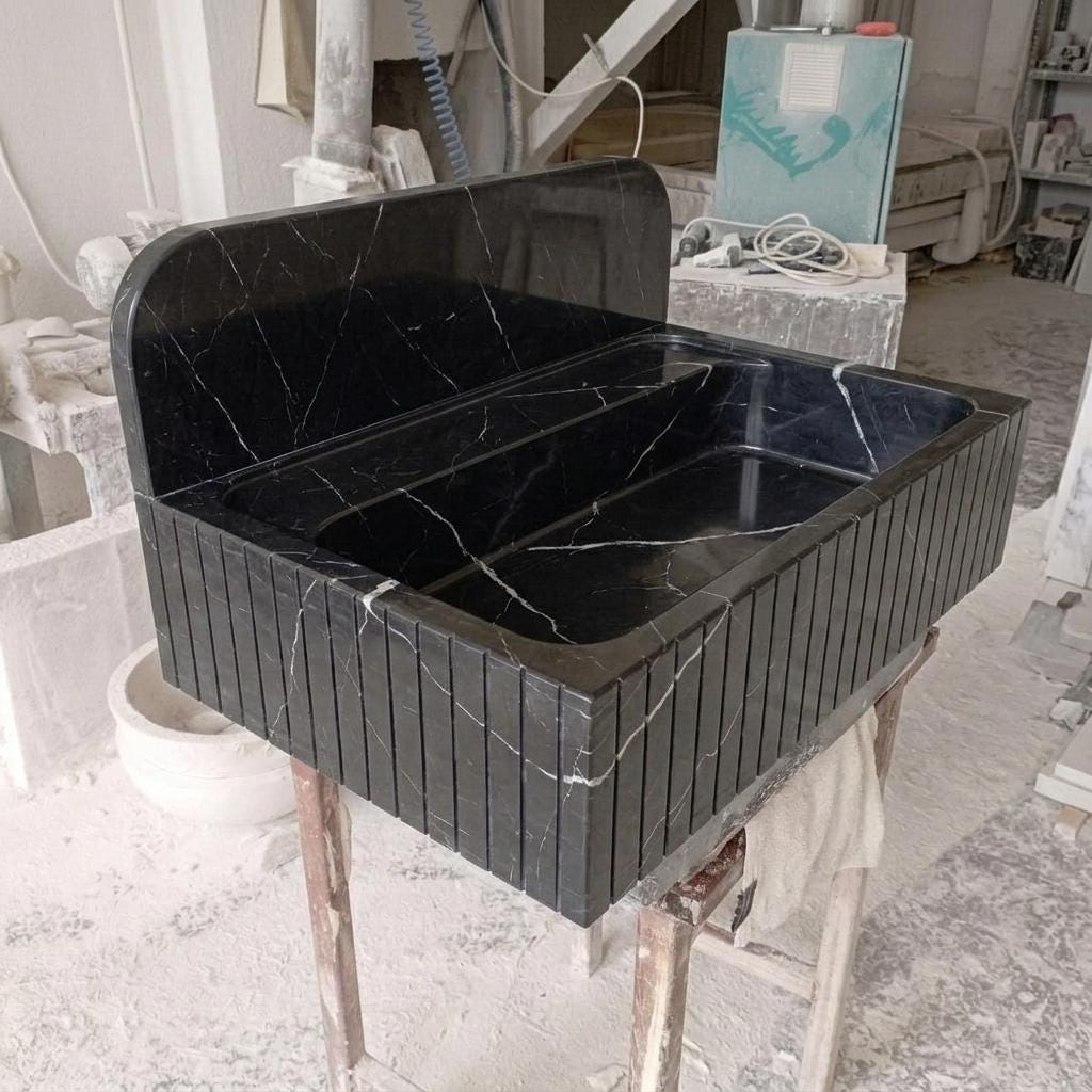 Nero Marquina Marble wall mount sink — high-angle view (photo 9)