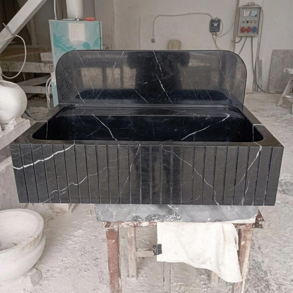 Nero Marquina Marble wall mount sink — eye-level view (photo 14)