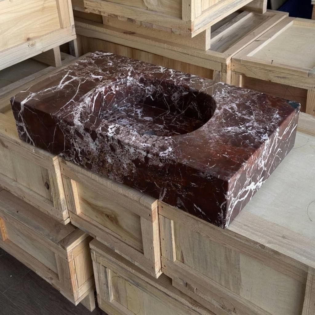 Rosso Levanto Marble square vessel sink — product photograph