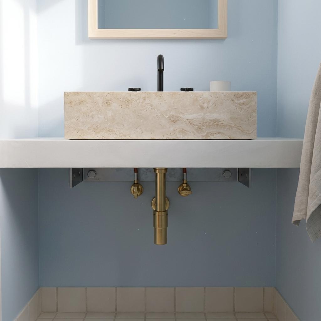 Beige Travertine wall mount sink — product photograph