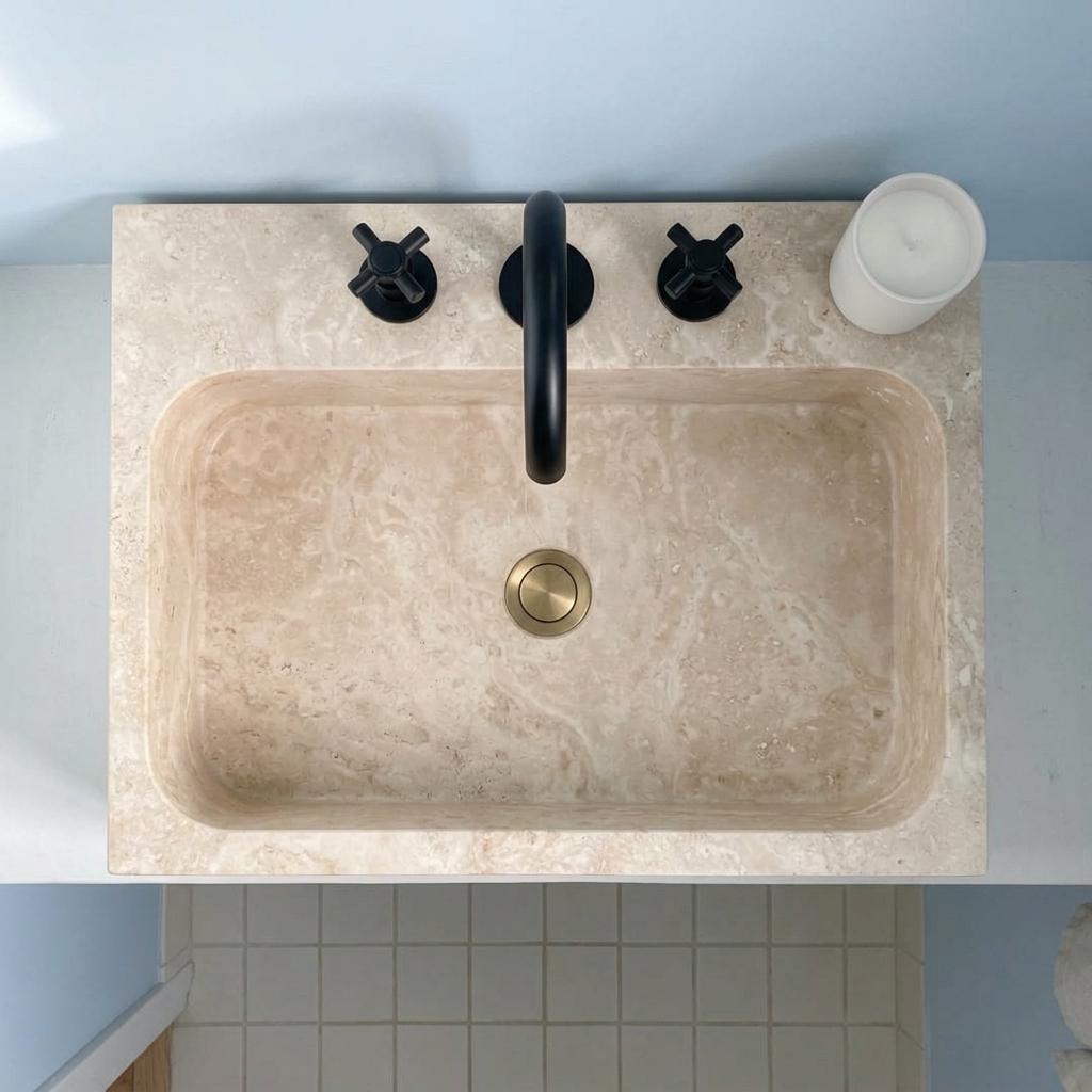 Beige Travertine wall mount sink — top-down view (photo 3)