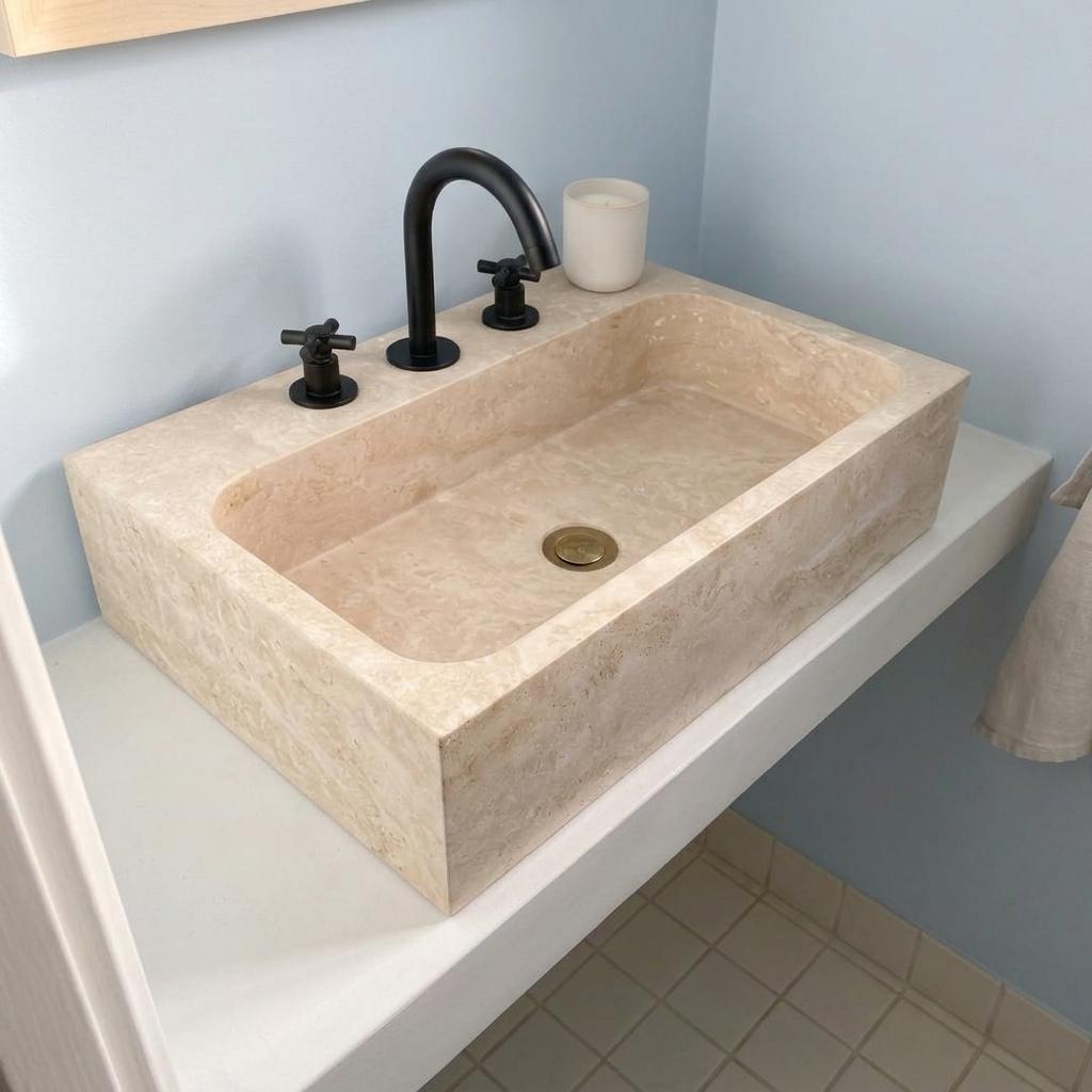 Beige Travertine wall mount sink — product photograph (photo 12)
