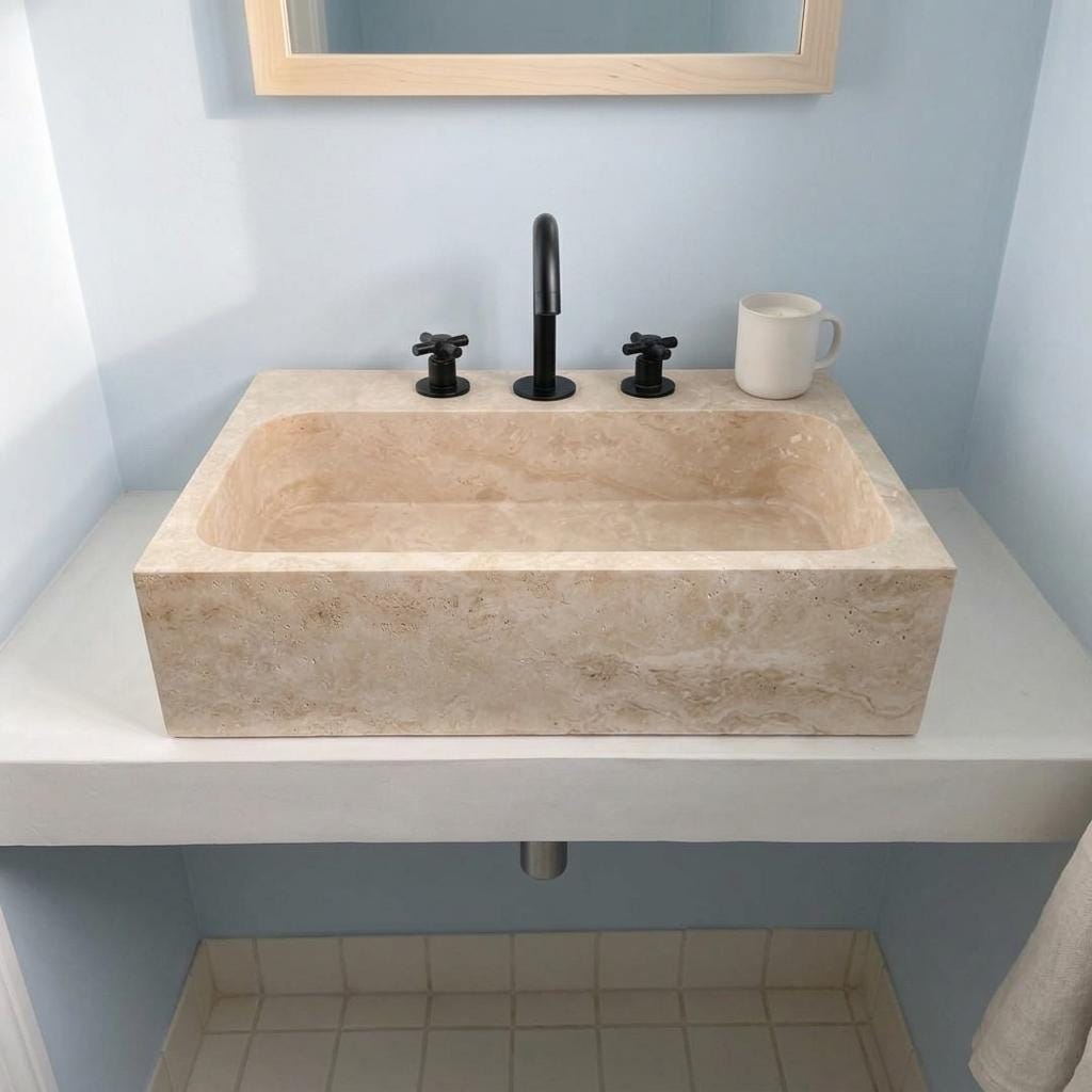 Beige Travertine wall mount sink — eye-level view (photo 14)