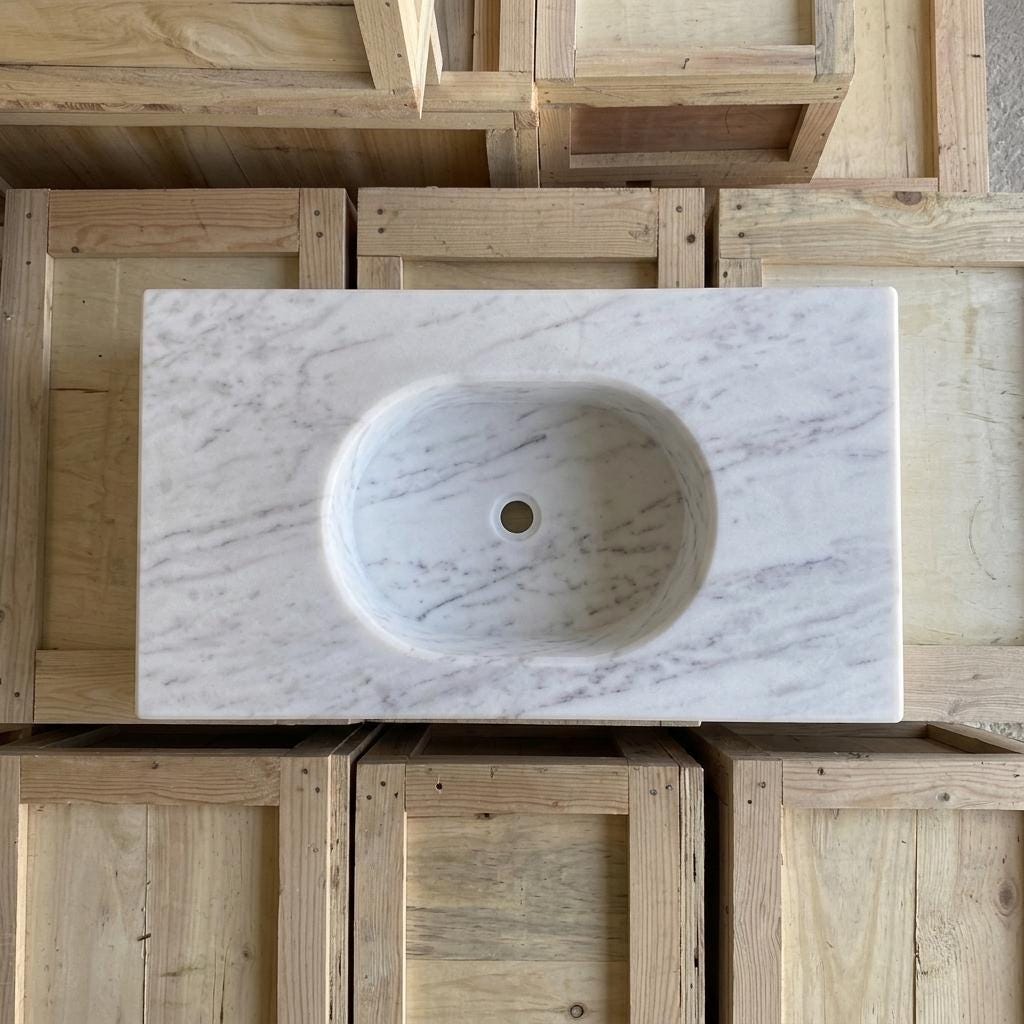 Carrara White Marble wall mount sink — top-down view (photo 2)