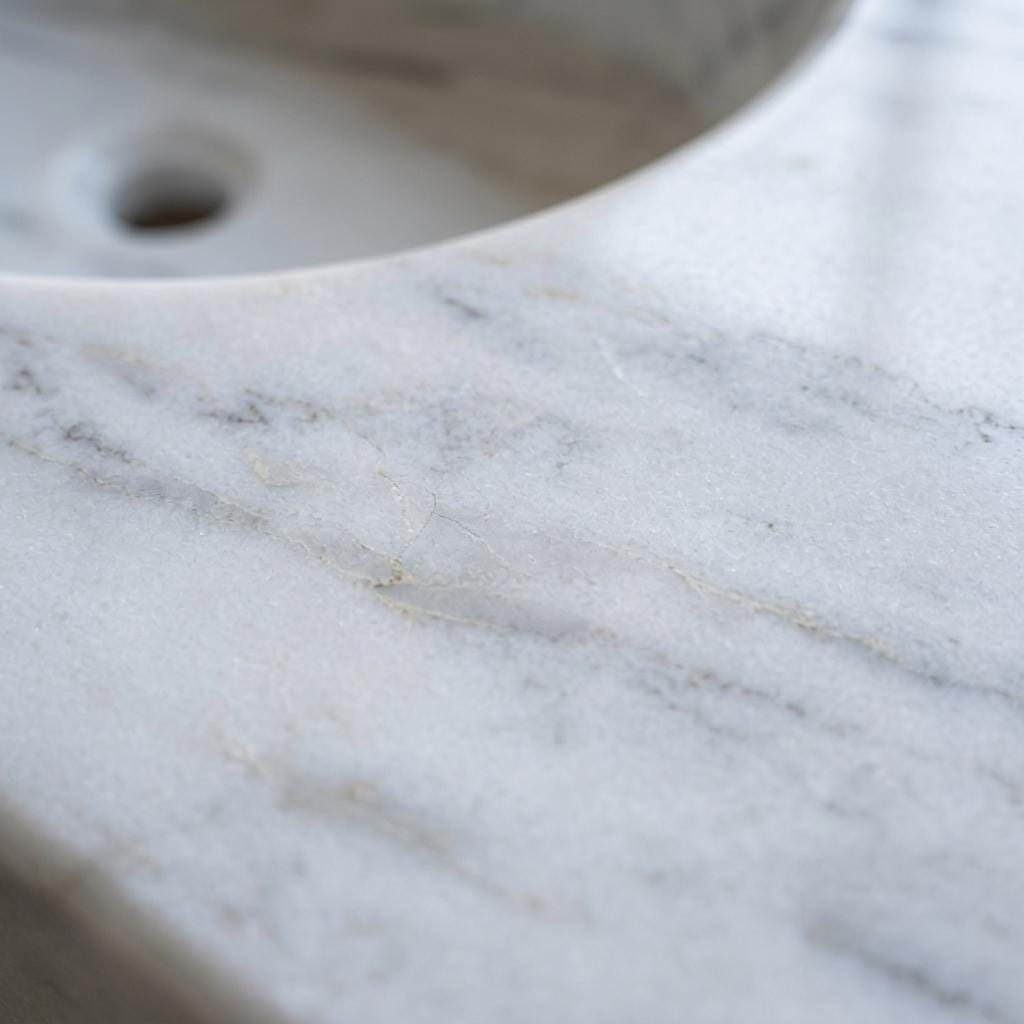 Carrara White Marble wall mount sink — close-up of marble veining (photo 8)