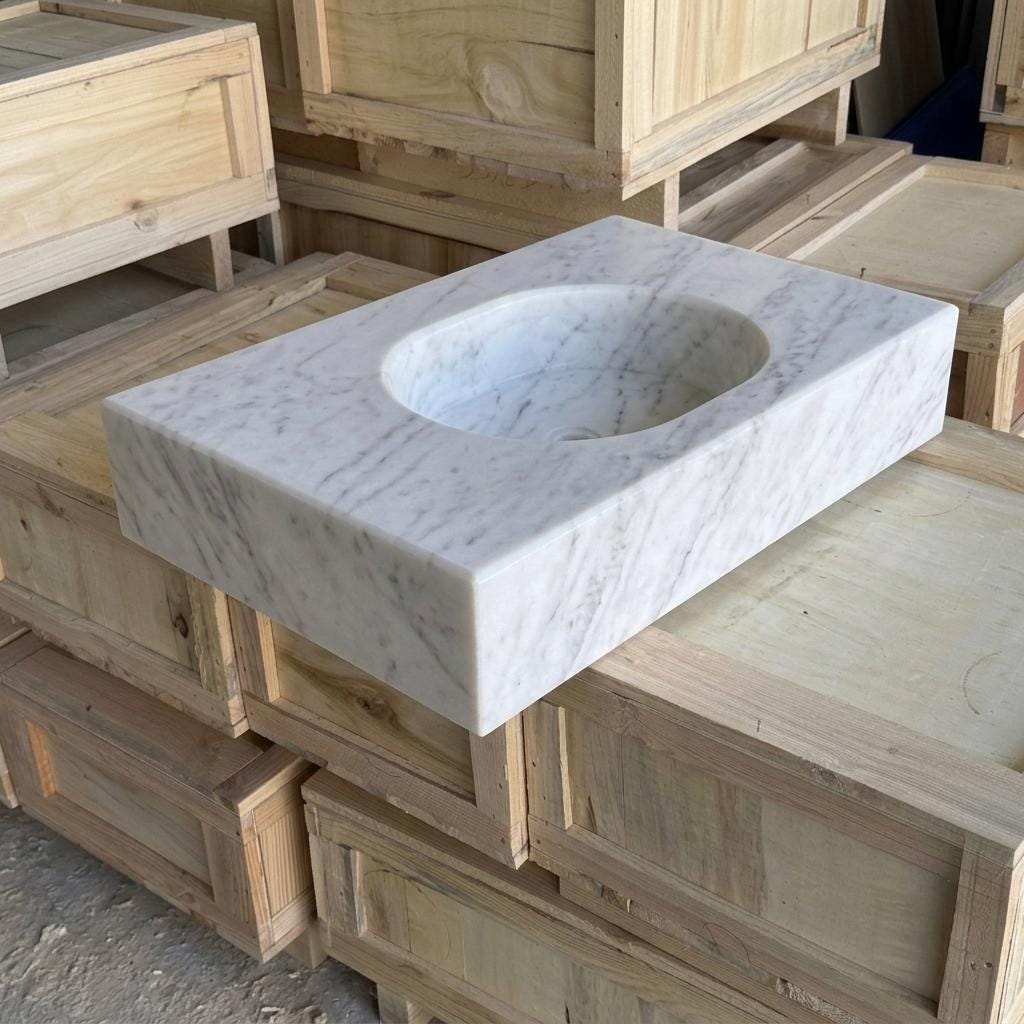 Carrara White Marble wall mount sink — product photograph (photo 10)