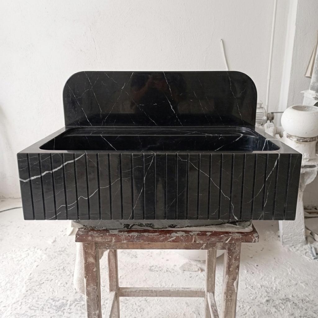 Nero Marquina Marble wall mount sink — front view (photo 2)